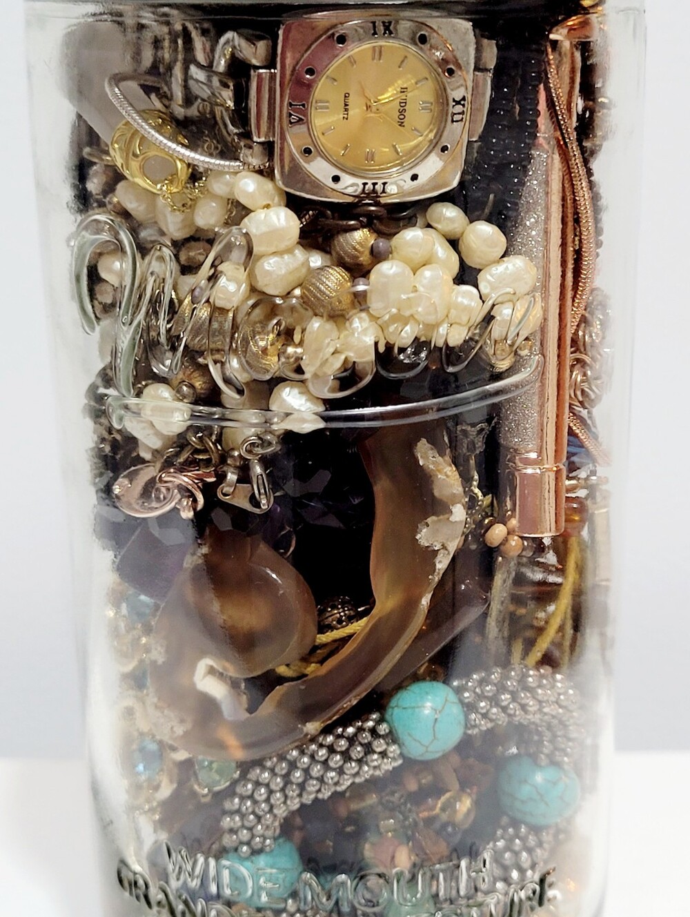 Jewelry Jar Assorted Vintage Costume Jewelry Necklaces Bracelets Earrings 7"jar